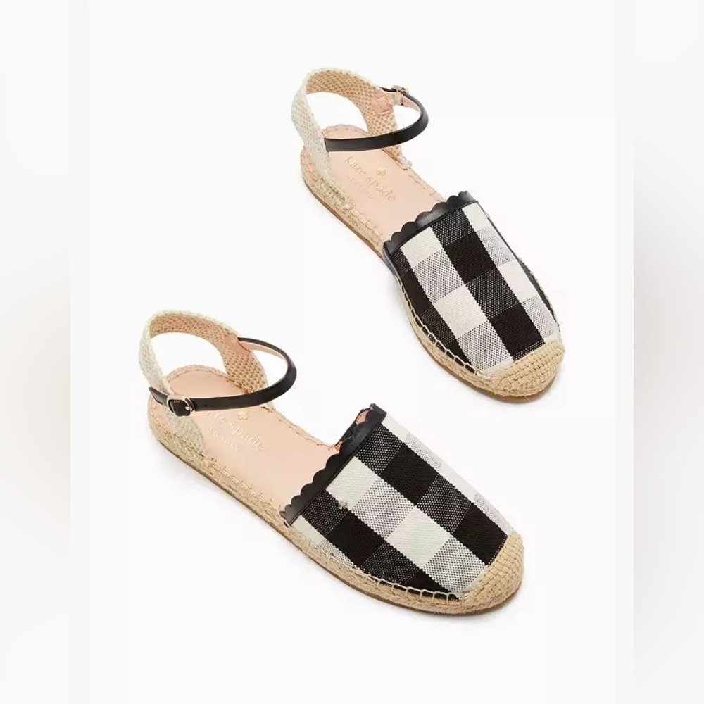 Kate Spade | Bonnie black&white checker‎ pattern canvas espadrilles
